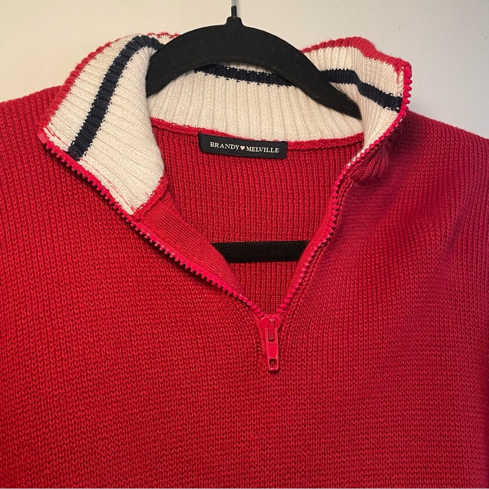 Rare Brandy Melville Red Cropped Quarter-zip Sweater Size L - Picture 3 of 14